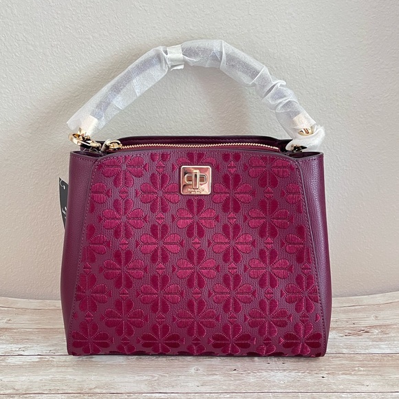 ♠️Kate Spade Flower Embroidered Top Handle Satchel Bag, Dark Merlot NEW NWT - Picture 1 of 9